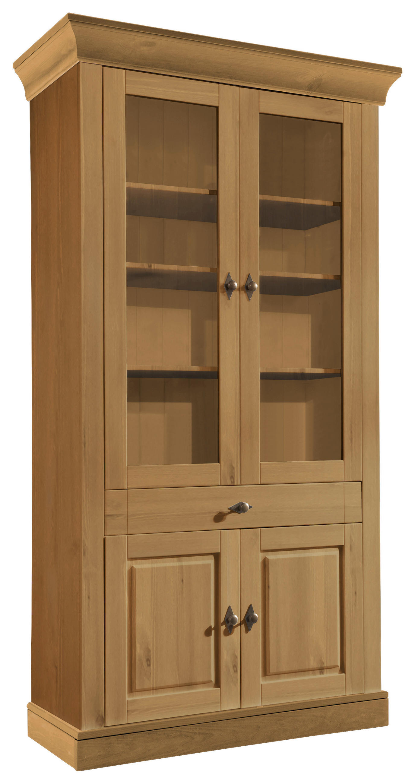 VITRINE in massiv Kiefer Laugenfarbig  - Laugenfarbig/Kupferfarben, ROMANTIK / LANDHAUS, Glas/Holz (108/202/45cm) - Boxxx