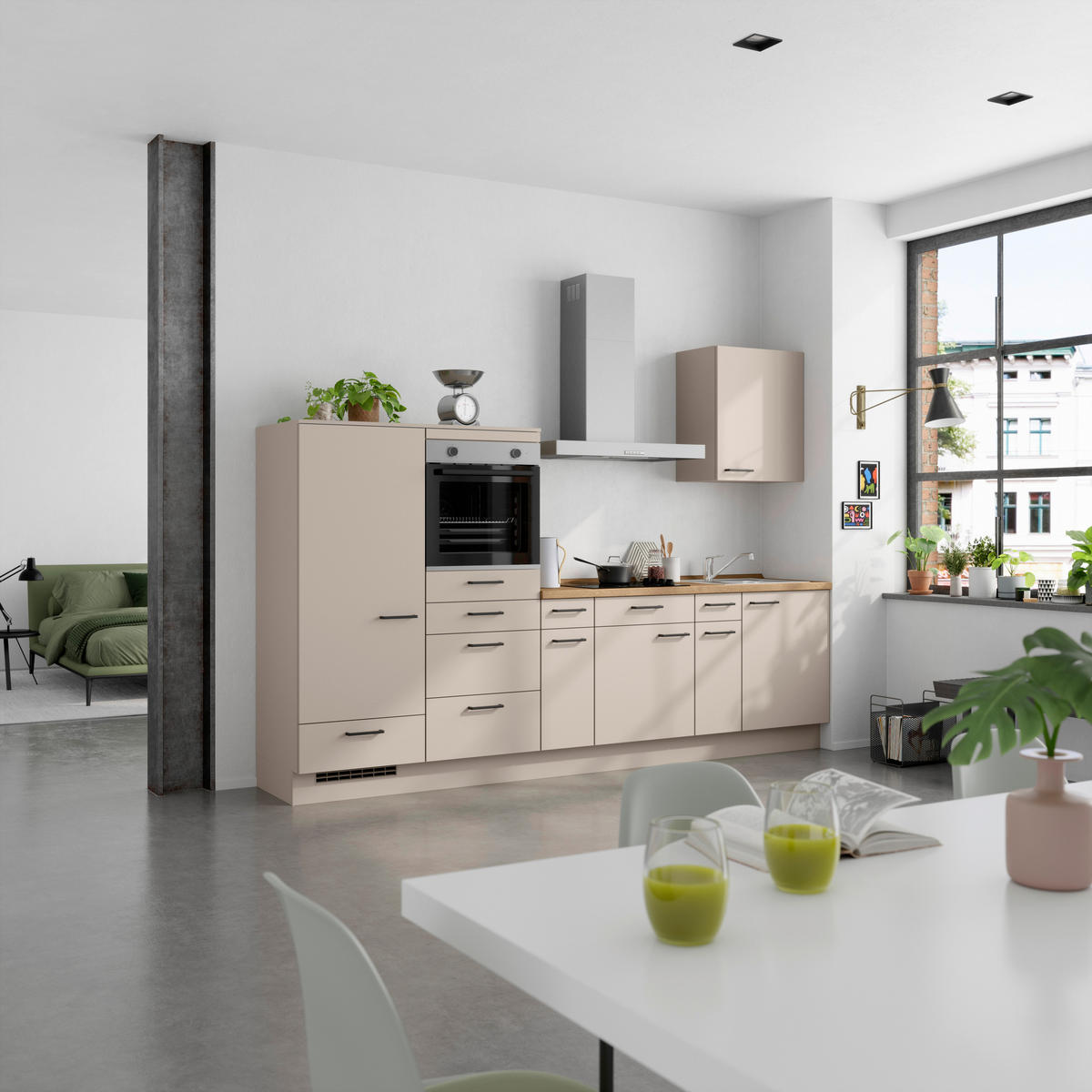 KÜCHENBLOCK Easytouch 300 cm  in Eichefarben, Sandfarben  - Sandfarben/Eichefarben, MODERN, Holzwerkstoff/Metall (300cm) - Nobilia