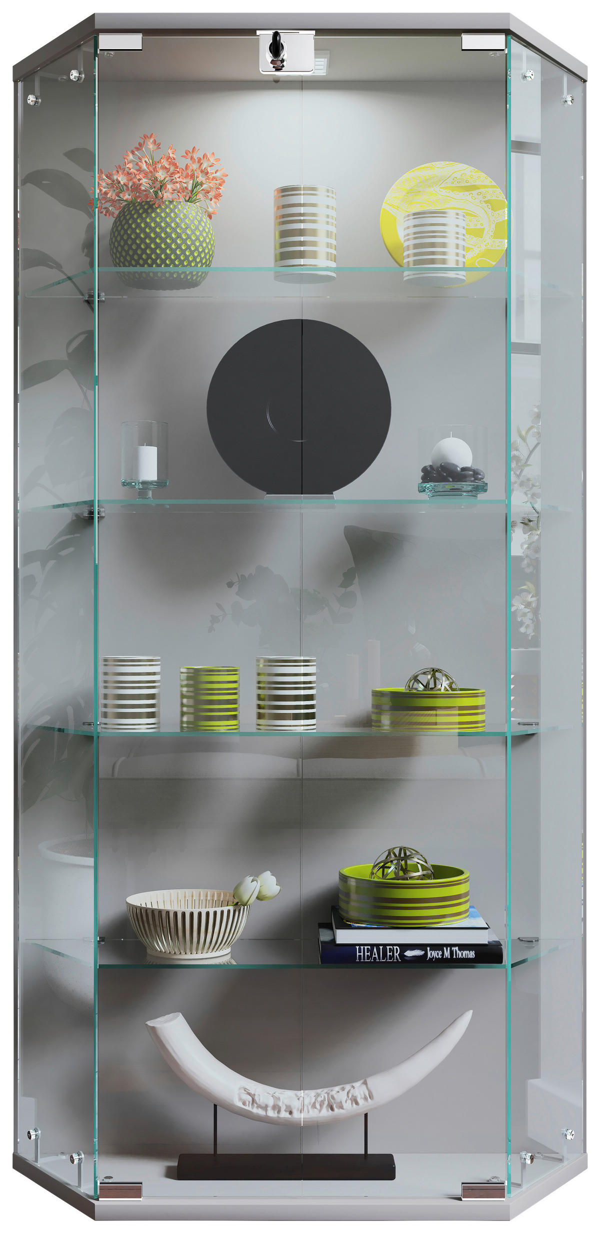 VITRINE Benila in Silberfarben  - Transparent/Silberfarben, Design, Glas/Holzwerkstoff (83/114/17cm) - MID.YOU