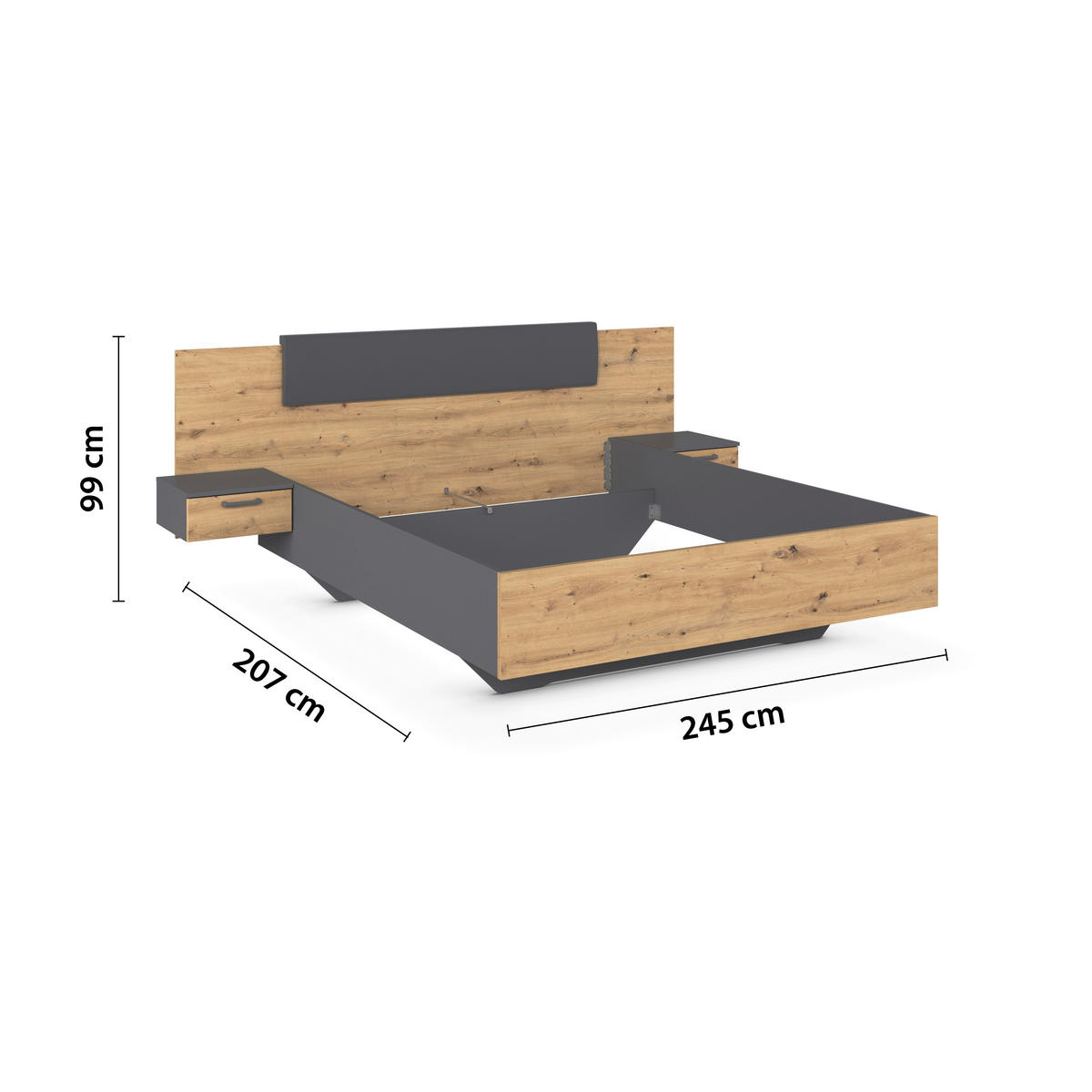 BETTANLAGE 160/200 cm  in Grau, Eiche Artisan  - Eiche Artisan/Grau, MODERN, Holzwerkstoff (160/200cm) - Rauch Möbel