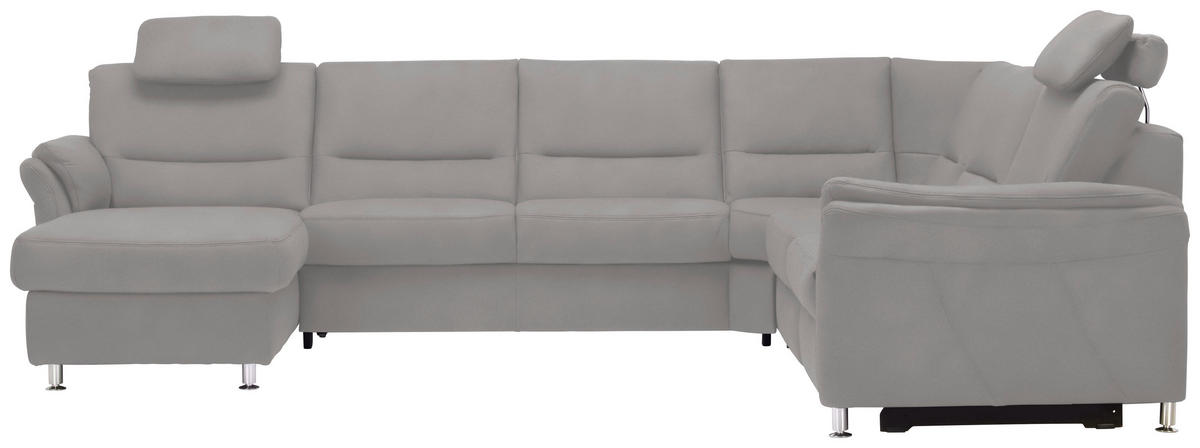 WOHNLANDSCHAFT in Mikrofaser Ecru  - Ecru/Alufarben, Konventionell, Textil/Metall (173/330/262cm) - Beldomo System