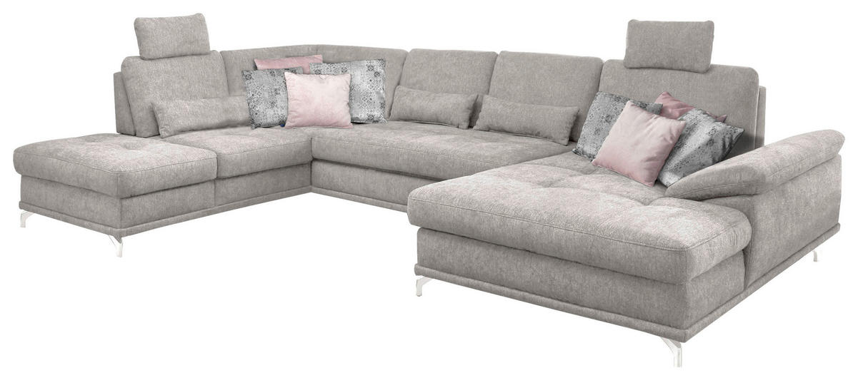 WOHNLANDSCHAFT in Flachgewebe Silberfarben  - Silberfarben, Konventionell, Textil/Metall (223/363/176cm) - Sit & More