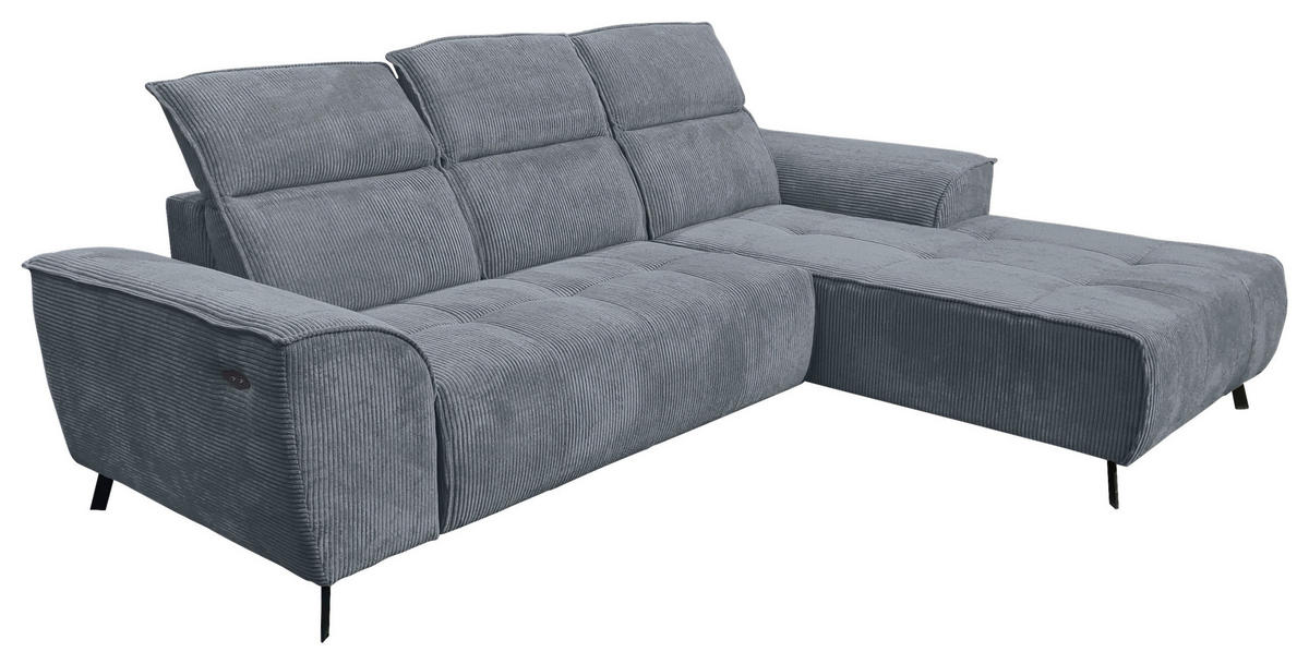 ECKSOFA Dunkelgrau Cord  - Dunkelgrau/Schwarz, KONVENTIONELL, Textil/Metall (290/196cm) - Carryhome