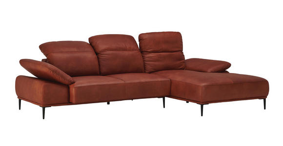 WOHNLANDSCHAFT in Leder Braun - Schwarz/Braun, Natur, Leder/Metall (288/182cm) - Valnatura