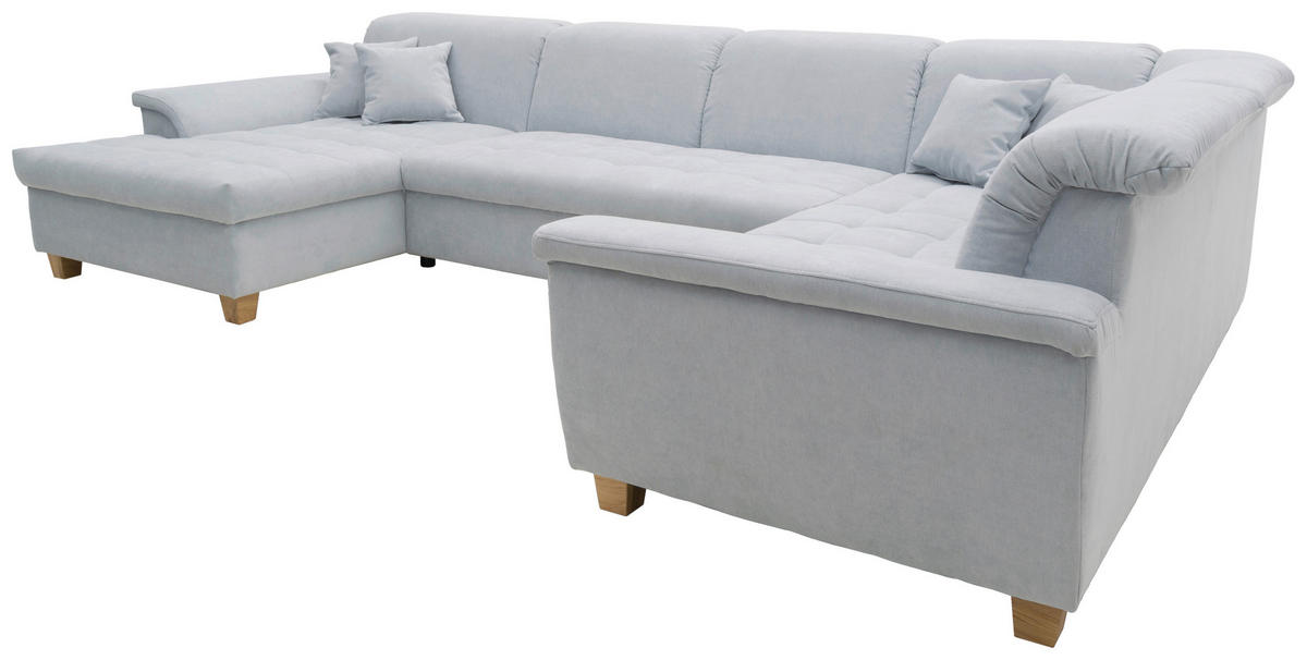 WOHNLANDSCHAFT Pastellblau Mikrofaser  - Pastellblau/Eichefarben, KONVENTIONELL, Holz/Textil (162/344/206cm) - MID.YOU