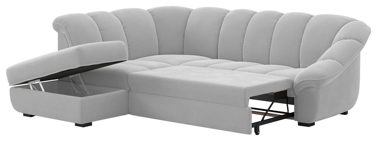 ECKSOFA Hellgrau Chenille Bettkasten, Schlaffunktion, Rücken echt  - Hellgrau/Schwarz, KONVENTIONELL, Kunststoff/Textil (222/260cm) - Welnova