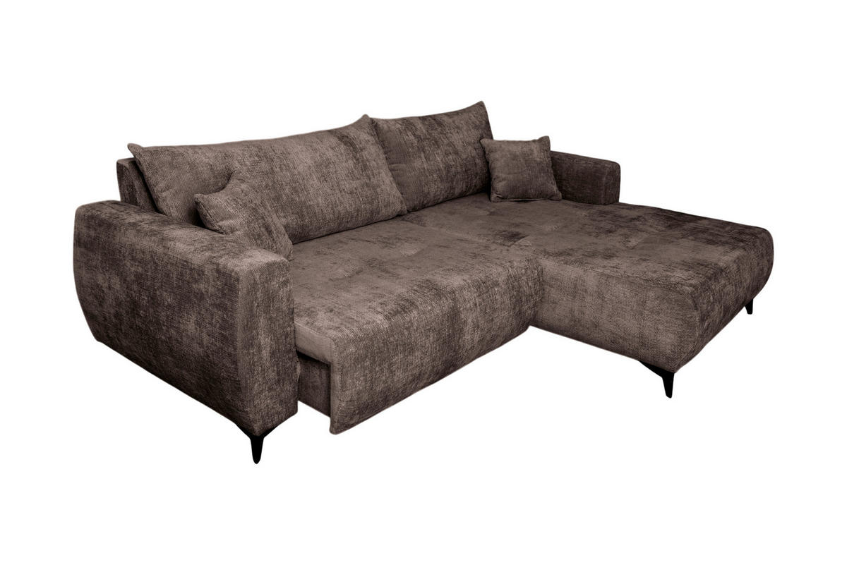 ECKSOFA BELARO Braun Chenille  - Schwarz/Braun, Design, Textil/Metall (246/177cm) - MID.YOU