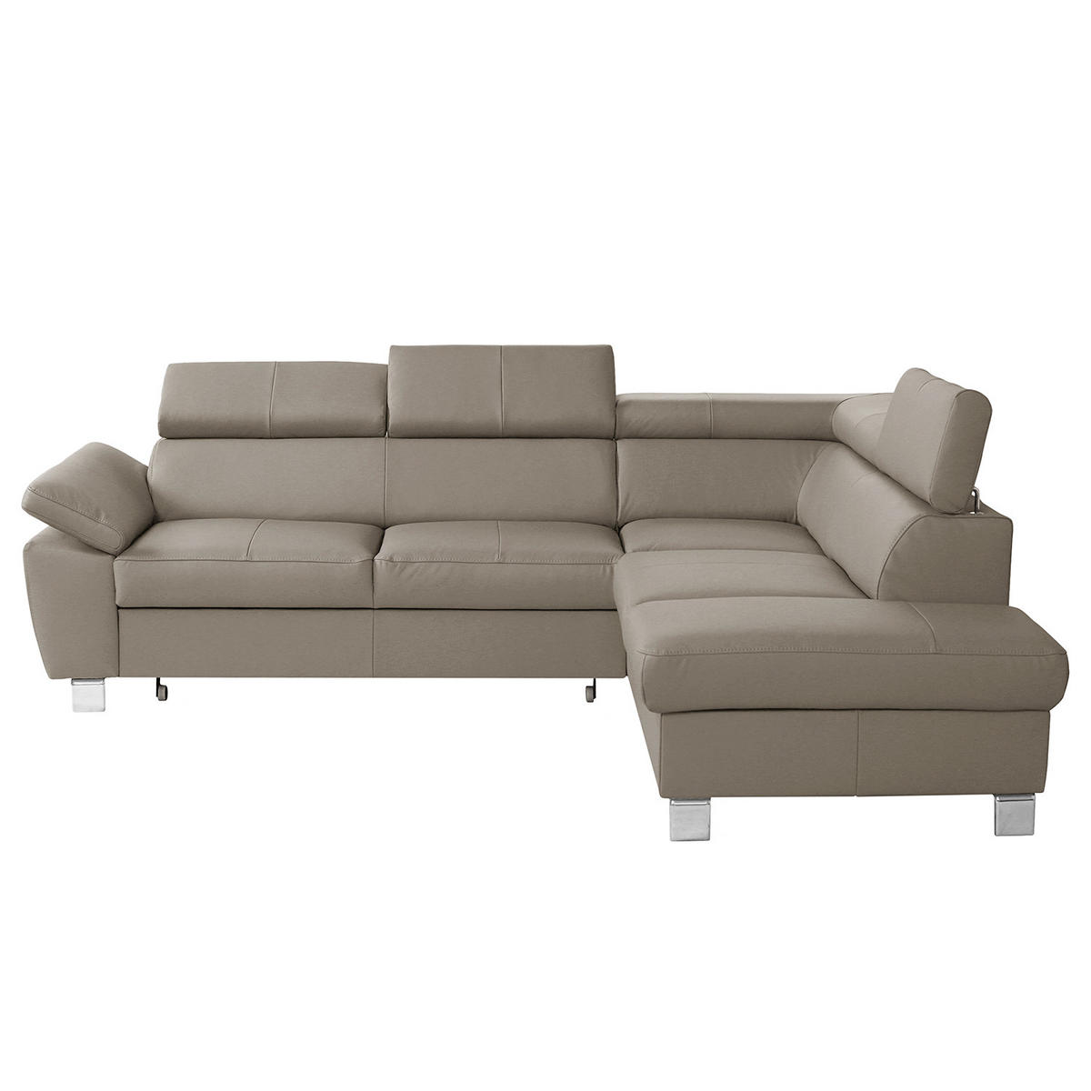 ECKSOFA Hellgrau Echtleder Lederlook  - Chromfarben/Hellgrau, Design, Leder/Textil (248/208cm) - Livetastic