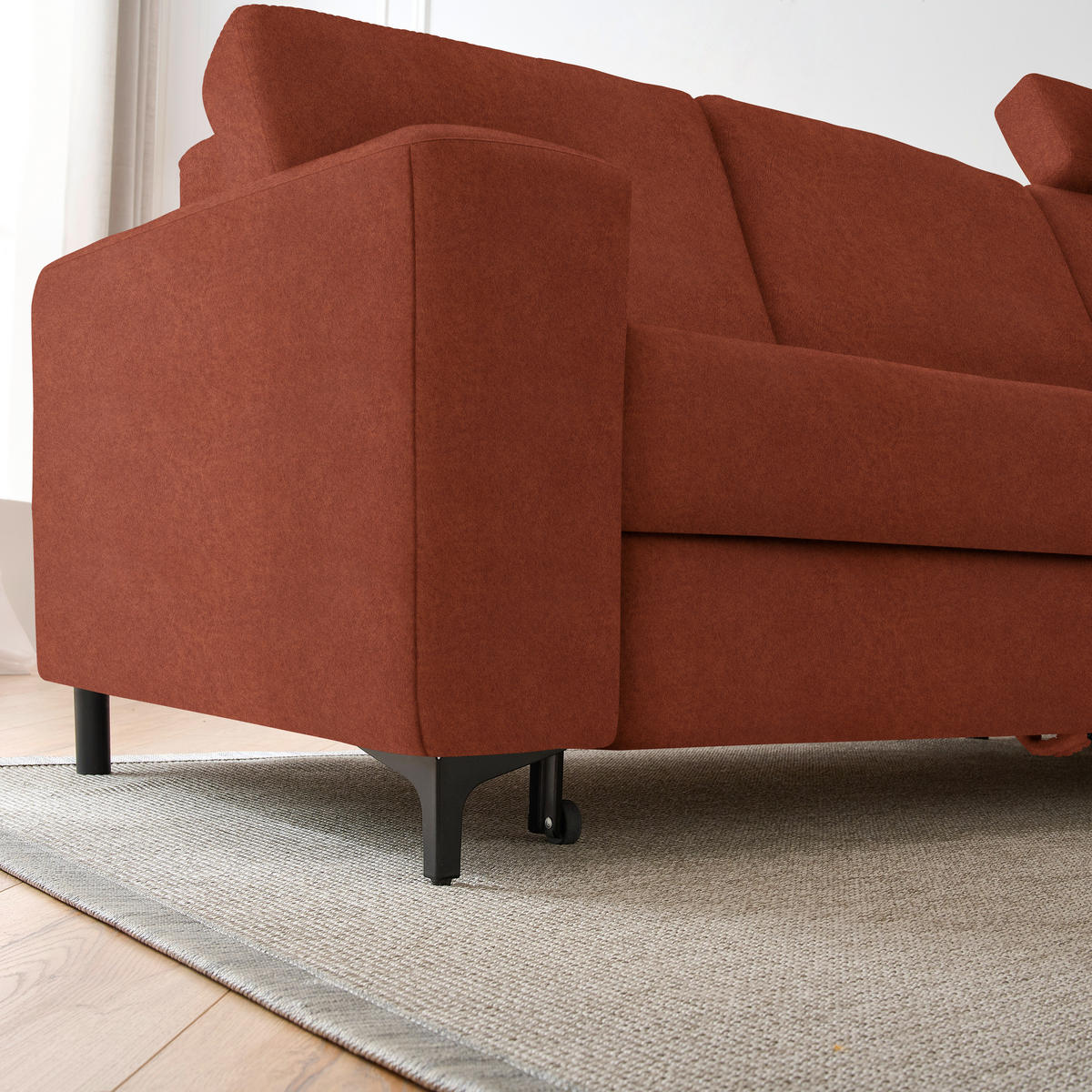 ECKSOFA in Velours Rostfarben  - Rostfarben/Schwarz, Konventionell, Textil/Metall (247/167cm) - Stylife