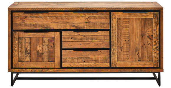 SIDEBOARD Pinie vollmassiv Hellbraun Einlegeboden  - Hellbraun/Schwarz, LIFESTYLE, Holz/Metall (160/82/40cm) - Landscape