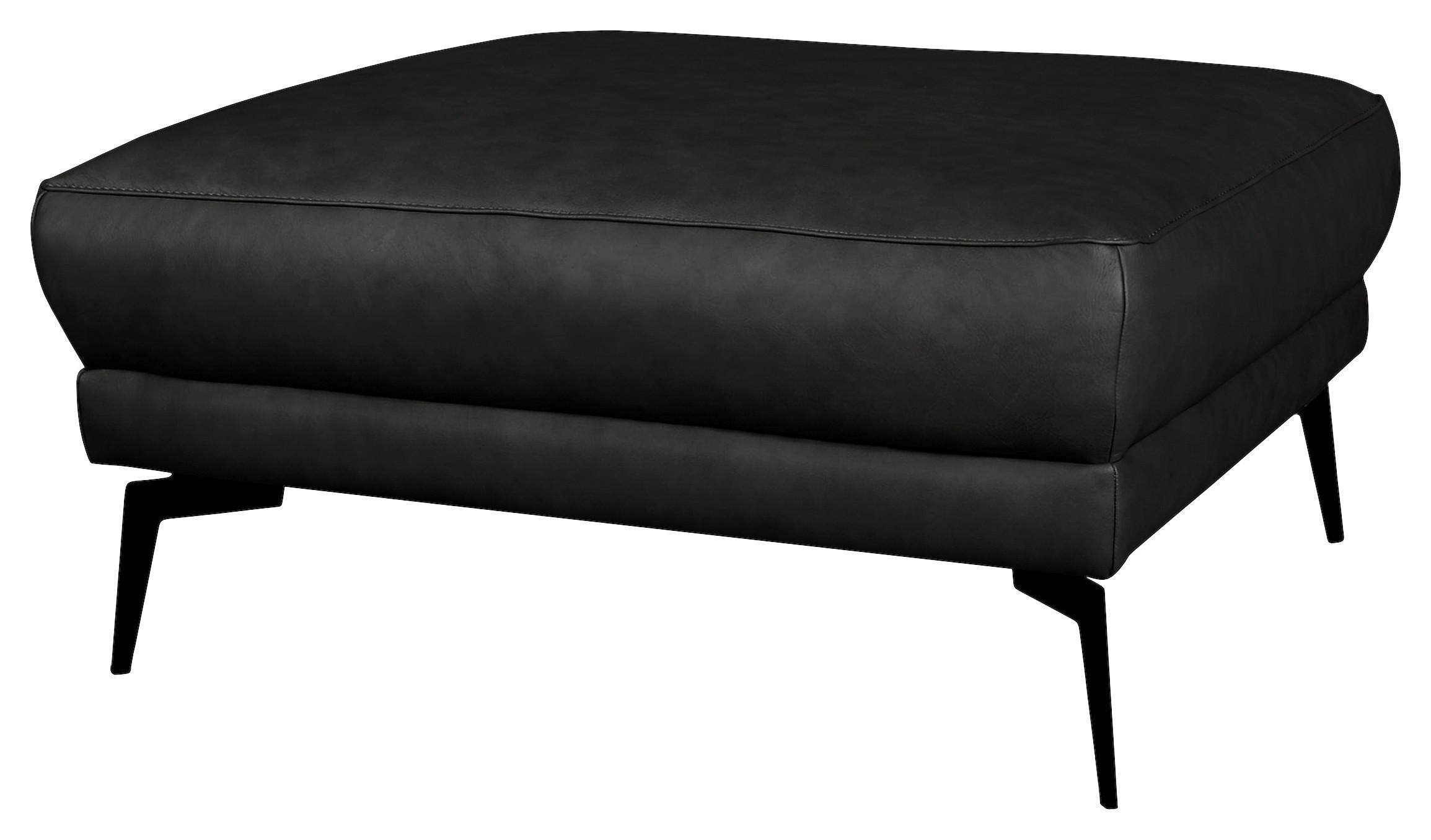 HOCKER in Leder Schwarz - Schwarz, Design, Leder/Metall (96/45/80cm) - Livetastic
