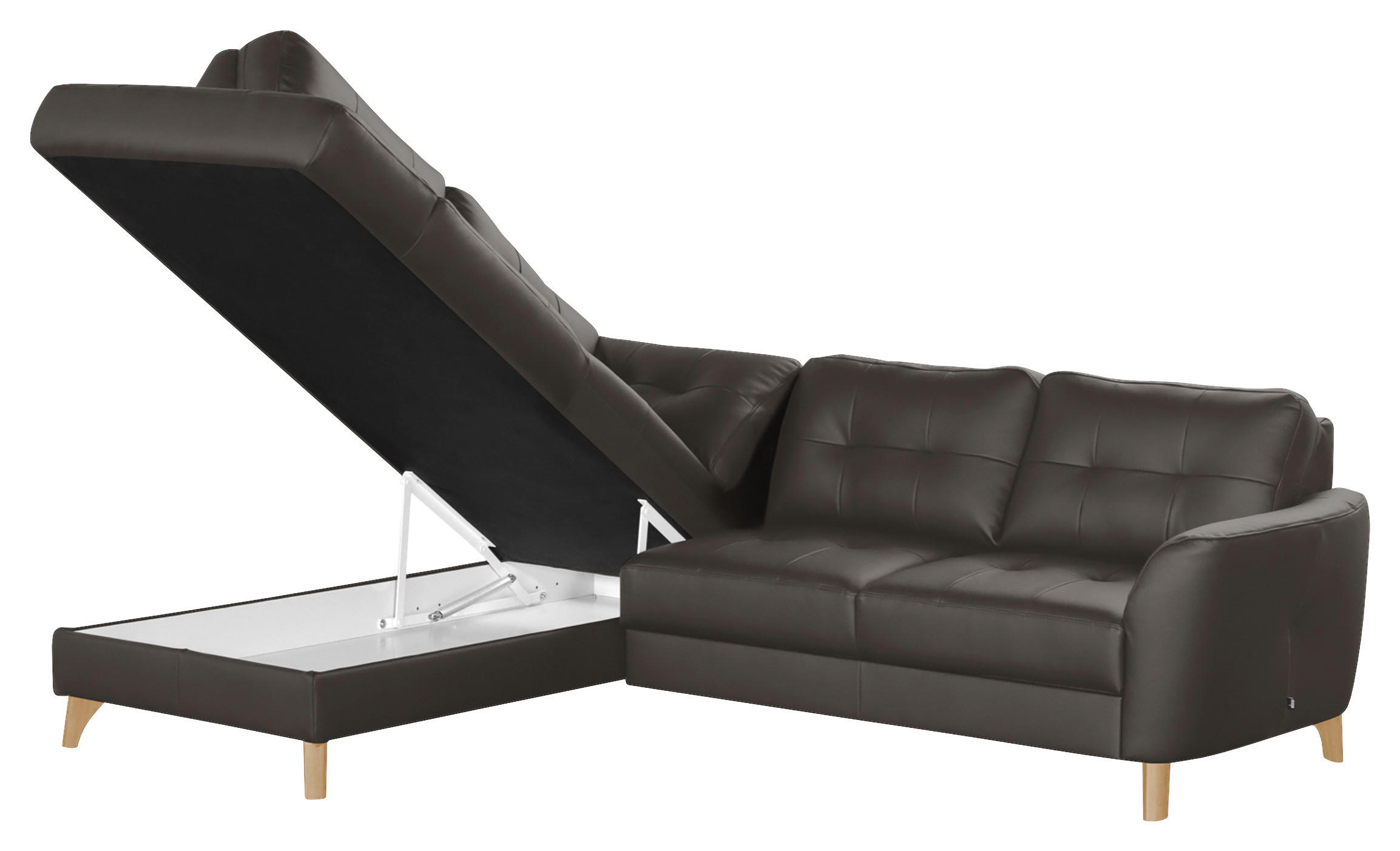 COLȚAR textil, piele maro închis  - culoare lemn fag/maro închis, Design, lemn/textil (190/236cm) - Livetastic