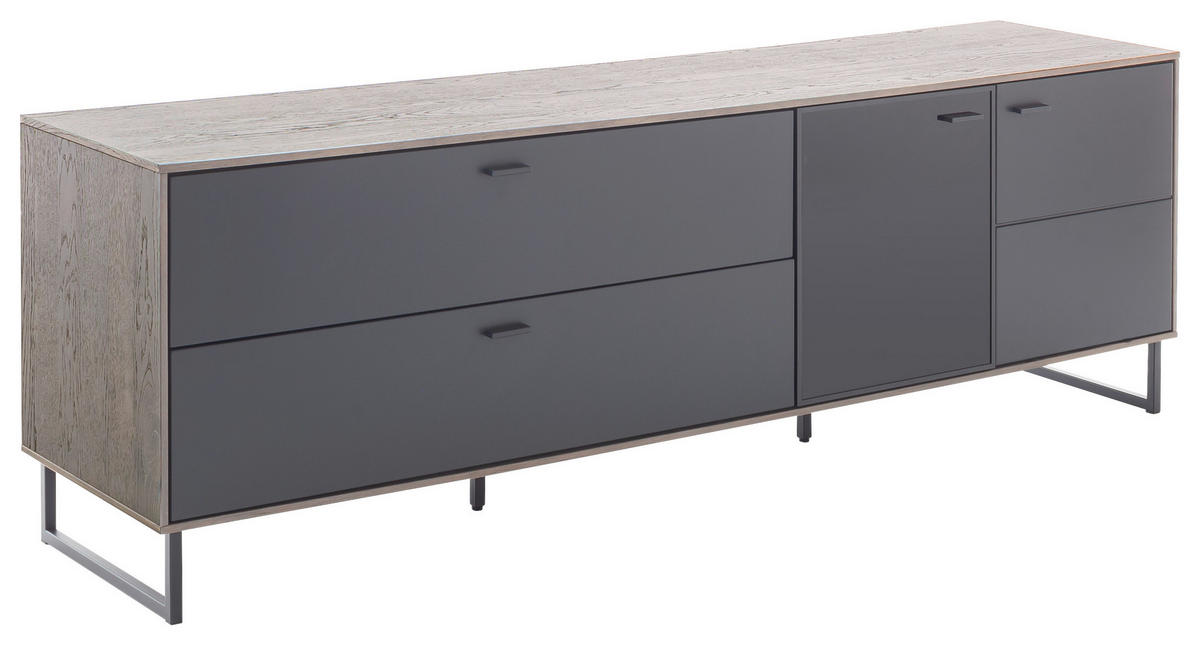 LOWBOARD  in 208/68/50 cm  - Eichefarben/Anthrazit, Design, Glas/Holz (208/68/50cm) - MID.YOU