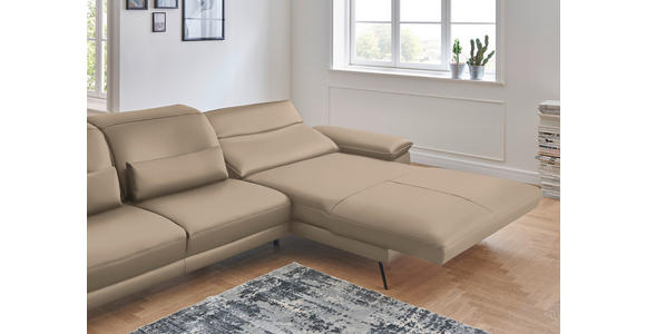 ECKSOFA Rivello in Echtleder Hellbraun Kopfteilverstellung  328/193 cm  - Hellbraun/Schwarz, Design, Leder/Metall (328/193cm) - Dieter Knoll