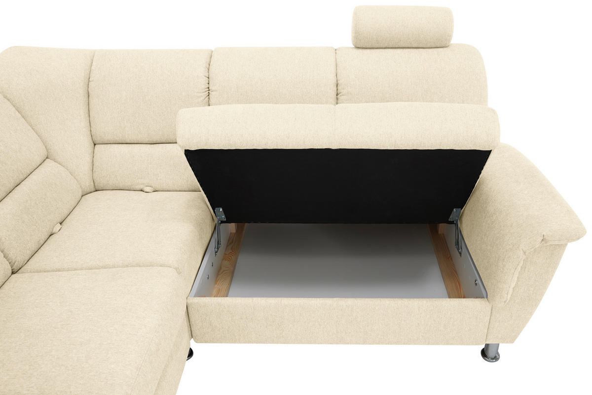 ECKSOFA in Webstoff Beige  - Beige/Silberfarben, Design, Holz/Kunststoff (270/219cm) - Livetastic