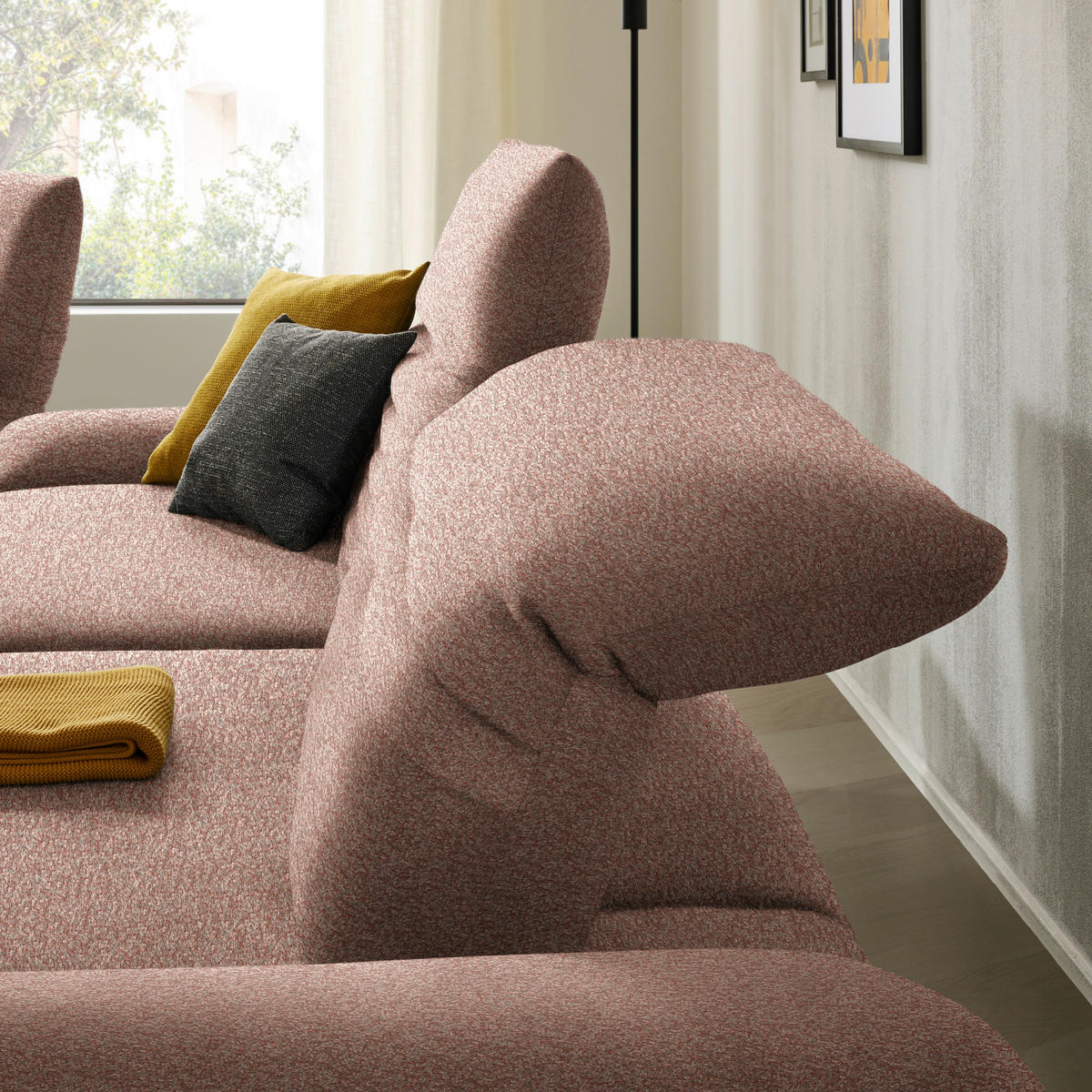 ECKSOFA  in Bouclé Altrosa  280/170-195 cm  - Schwarz/Altrosa, Design, Textil/Metall (280/170-195cm) - Dieter Knoll