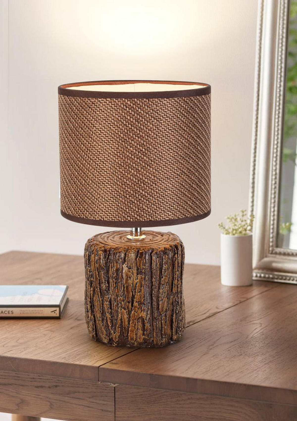 STOLNÍ LAMPA, E27, 18/31 cm  - hnědá, Natur, kov/textil (18/31cm) - Novel