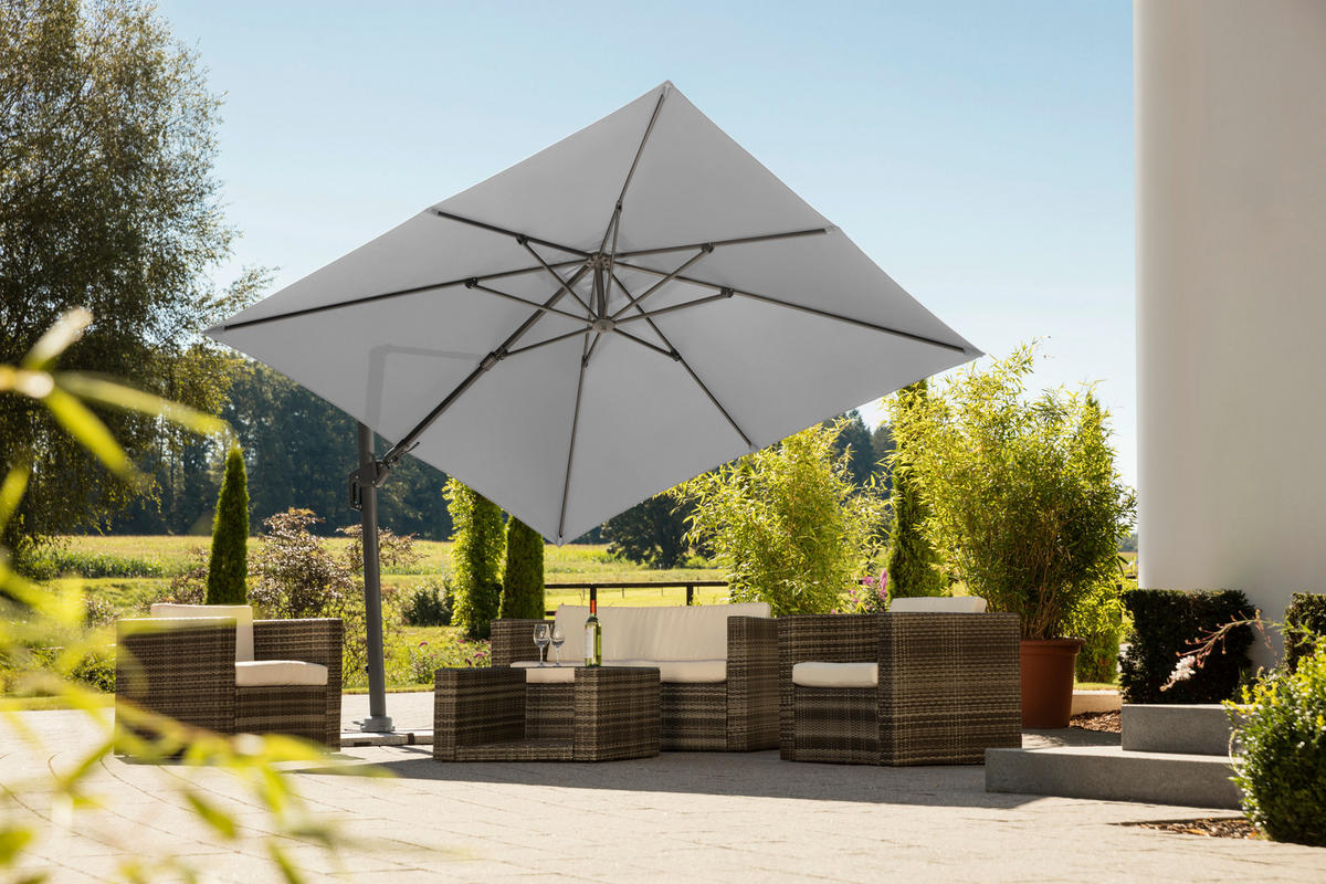 AMPELSCHIRM 300 cm Hellgrau  - Anthrazit/Hellgrau, Basics, Textil/Metall (358/263/300cm) - Schneider