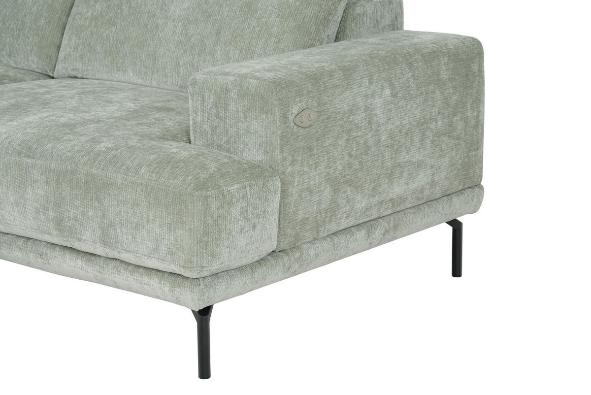 ECKSOFA Mintgrün Chenille Kopfteilverstellung, Sitztiefenverstellung  - Schwarz/Mintgrün, Design, Textil/Metall (243/307cm) - Xora