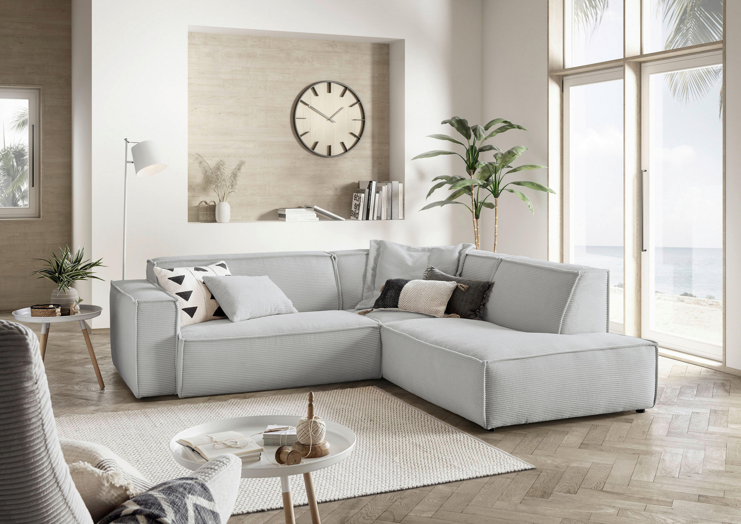 ECKSOFA Grau Cord  - Schwarz/Grau, KONVENTIONELL, Kunststoff/Textil (254/224cm) - Hom`in