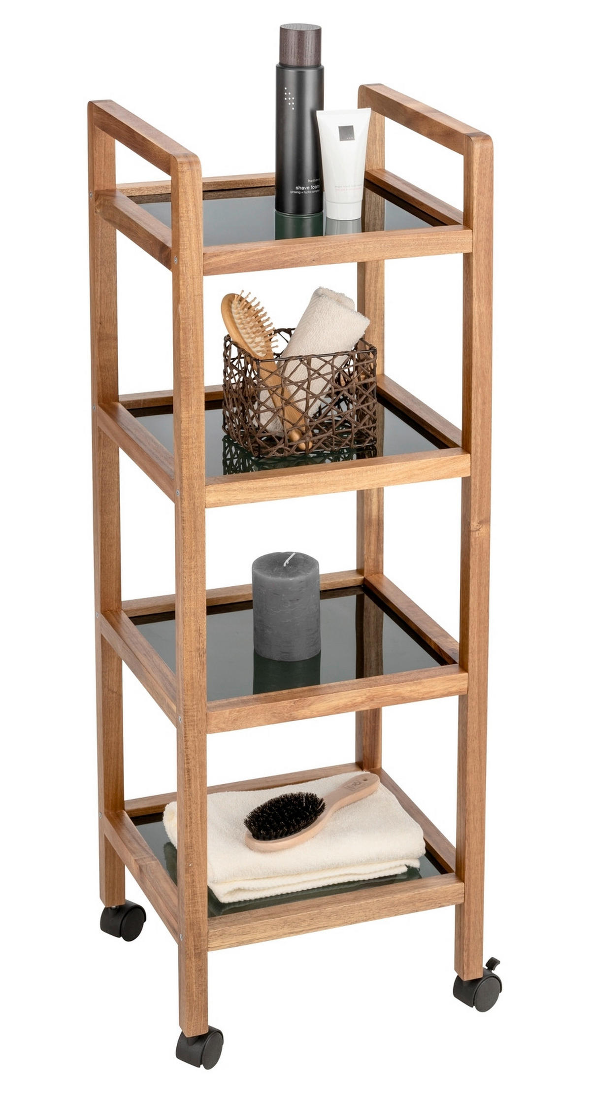 BADEZIMMERREGAL 35/101,5/31 cm  - Schwarz/Grau, Basics, Glas/Holz (35/101,5/31cm) - Wenko