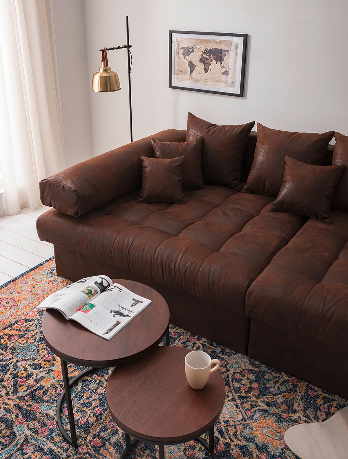 BIGSOFA in Lederlook (vegan) Dunkelbraun  - Dunkelbraun/Schwarz, Design, Kunststoff/Textil (284/94/148cm) - Livetastic