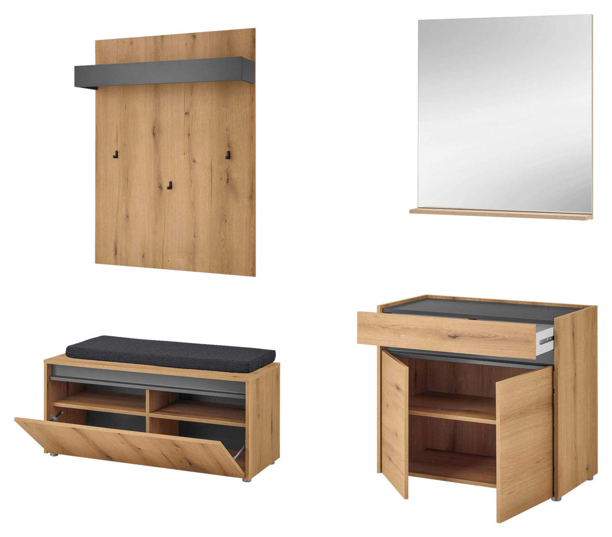 GARDEROBE 5-teilig  in 190/200/40 cm  - Eichefarben/Anthrazit, Design, Glas/Holzwerkstoff (190/200/40cm) - Modante