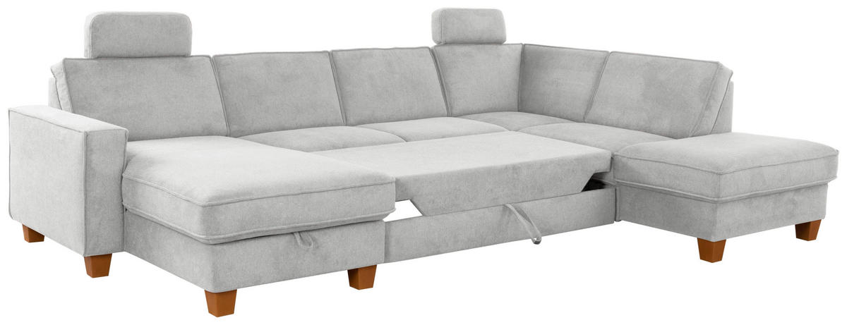 WOHNLANDSCHAFT in Flachgewebe Silberfarben  - Eichefarben/Silberfarben, Konventionell, Holz/Textil (161/309/213cm) - Sit & More