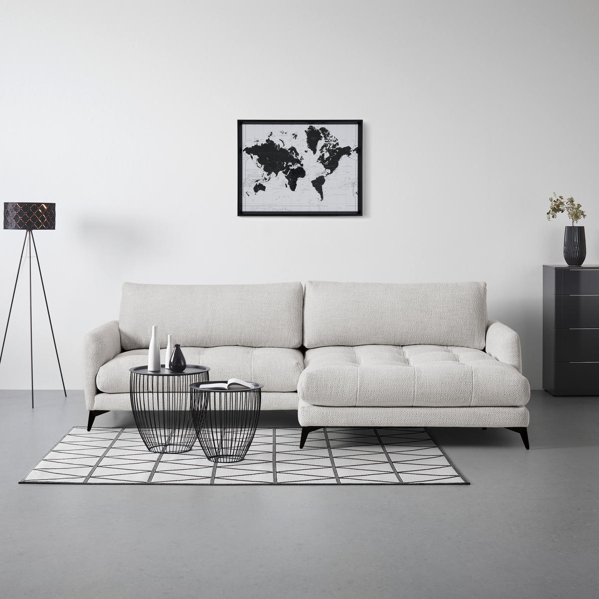 ECKSOFA Chenille Grauweiss  - Schwarz/Grauweiss, Textil/Metall (273/61-85/161cm) - MID.YOU