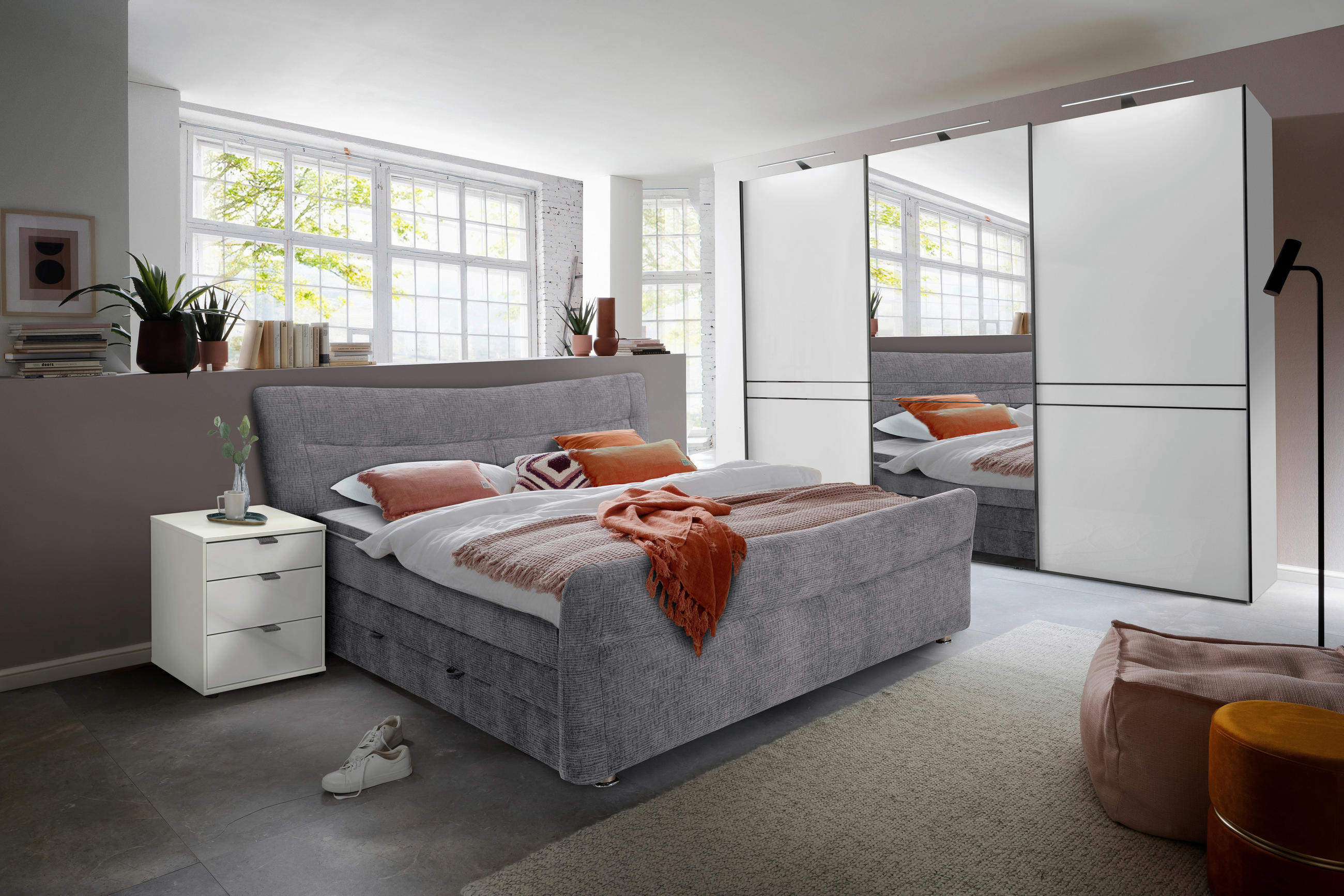 BOXSPRINGBETT 180/200 cm  in Grau  - Chromfarben/Grau, KONVENTIONELL, Textil/Metall (180/200cm) - Esposa