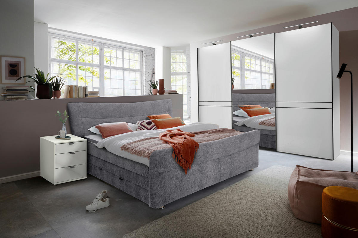 BOXSPRINGBETT 180/200 cm  in Grau  - Chromfarben/Grau, Konventionell, Textil/Metall (180/200cm) - Esposa