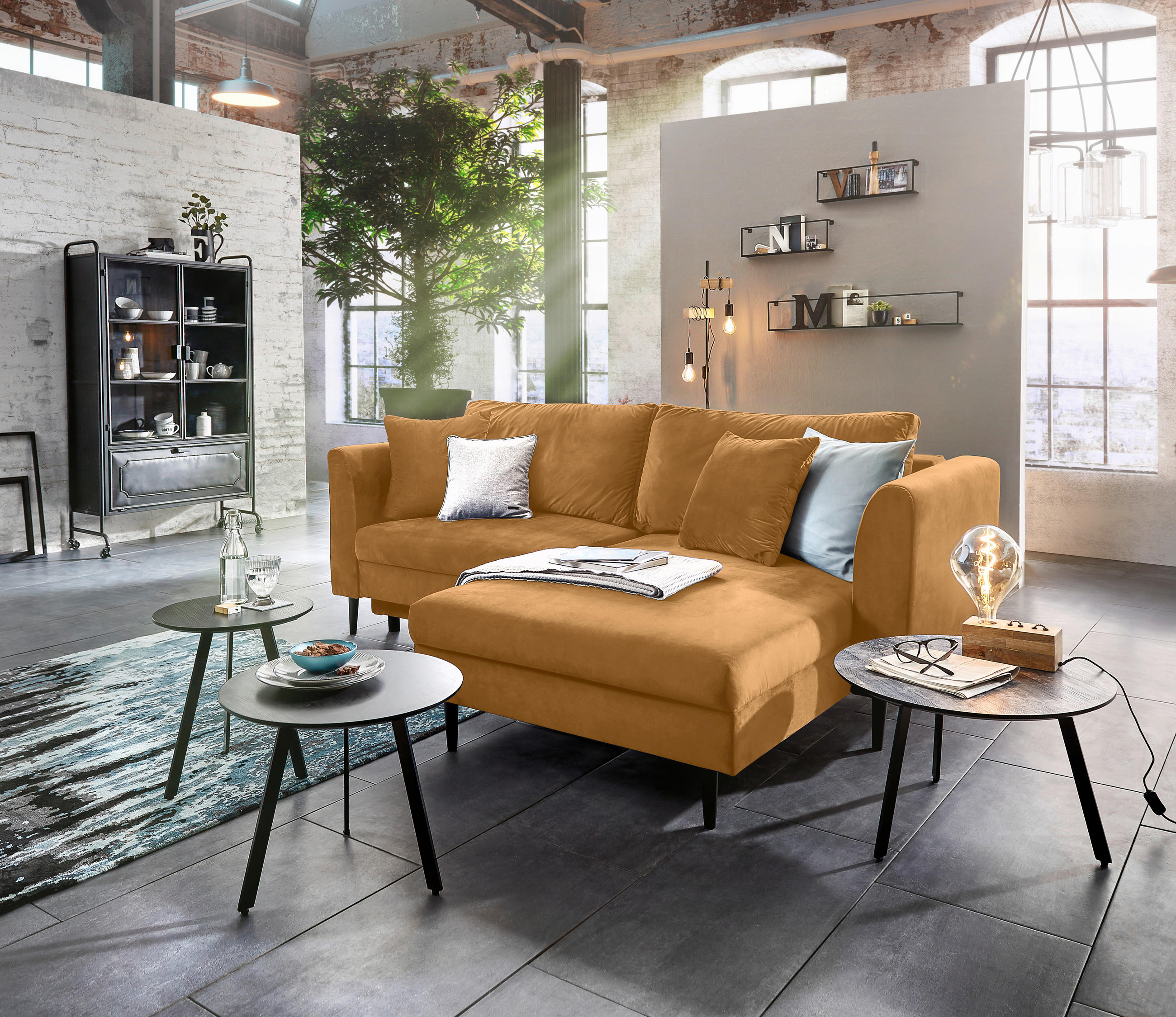 ECKSOFA Gelb Velours  - Gelb/Schwarz, Design, Holz/Textil (235/165cm) - Ti'me
