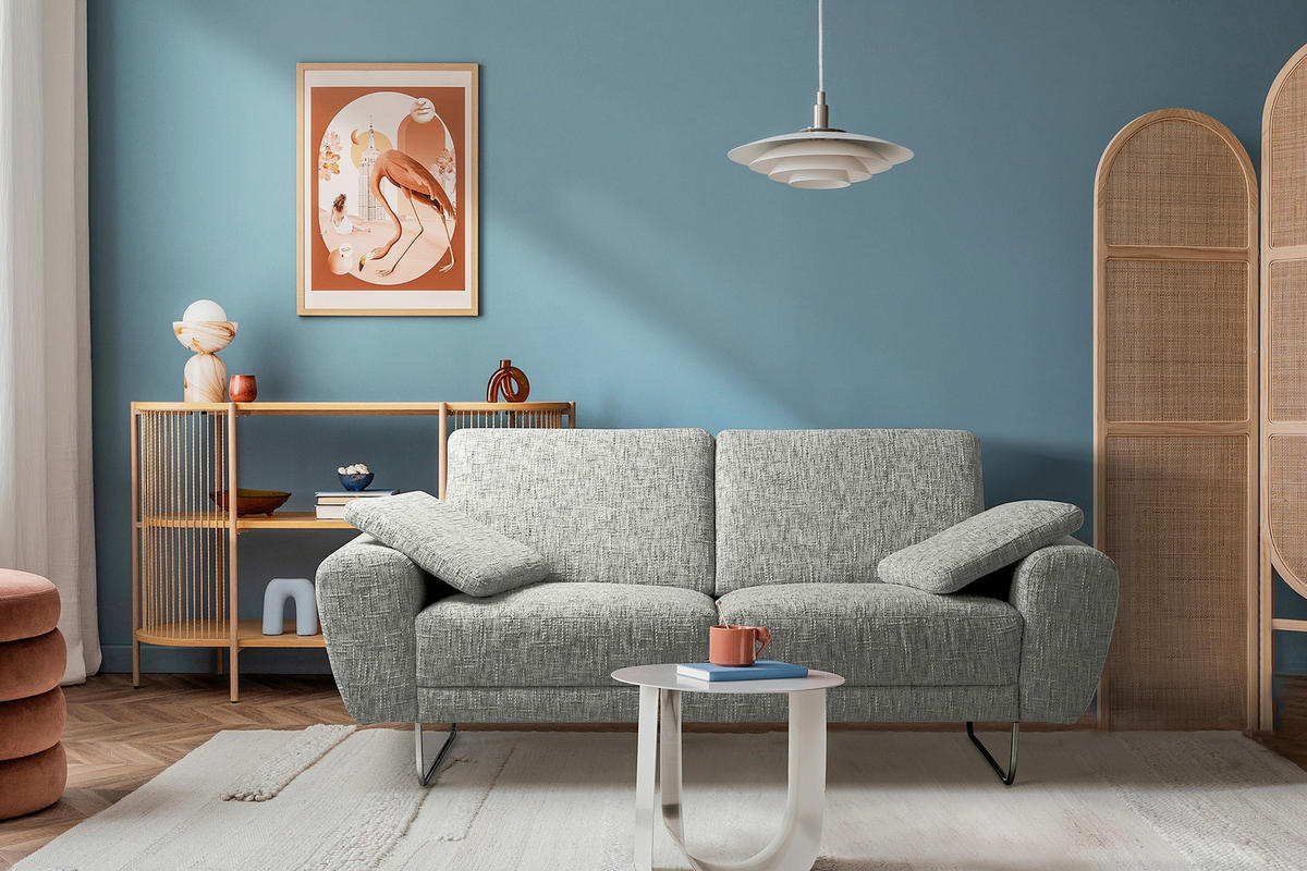 2-SITZER-SOFA SPRING in Webstoff Grau Modern  - Chromfarben/Grau, Design, Textil/Metall (157/85/92cm) - Livetastic