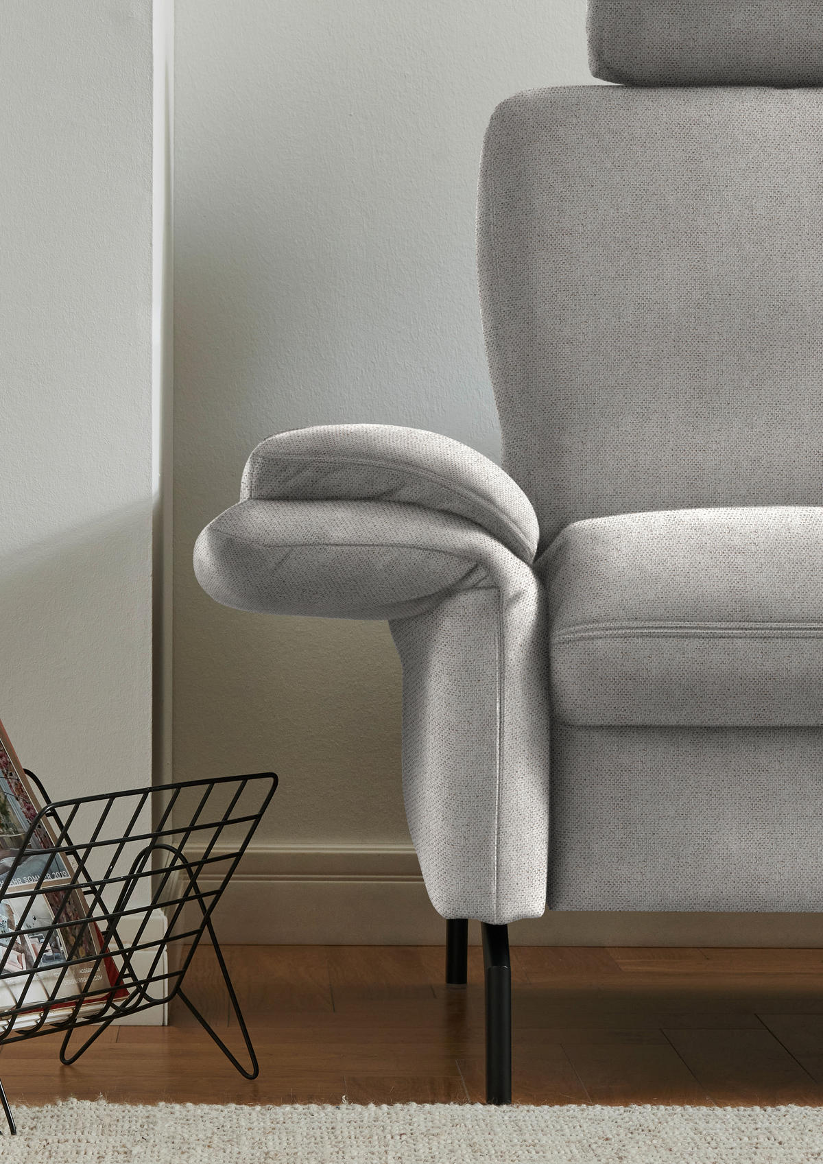ECKSOFA in Flachgewebe Ecru  - Ecru/Schwarz, Konventionell, Textil/Metall (241/190cm) - Beldomo Comfort