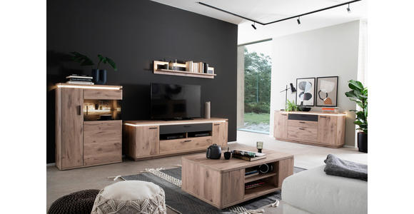 WOHNWAND 3-teilig  in Anthrazit, Eiche dunkel  310/181/50 cm  - Eiche dunkel/Anthrazit, KONVENTIONELL, Glas/Holzwerkstoff (310/181/50cm) - Cantus