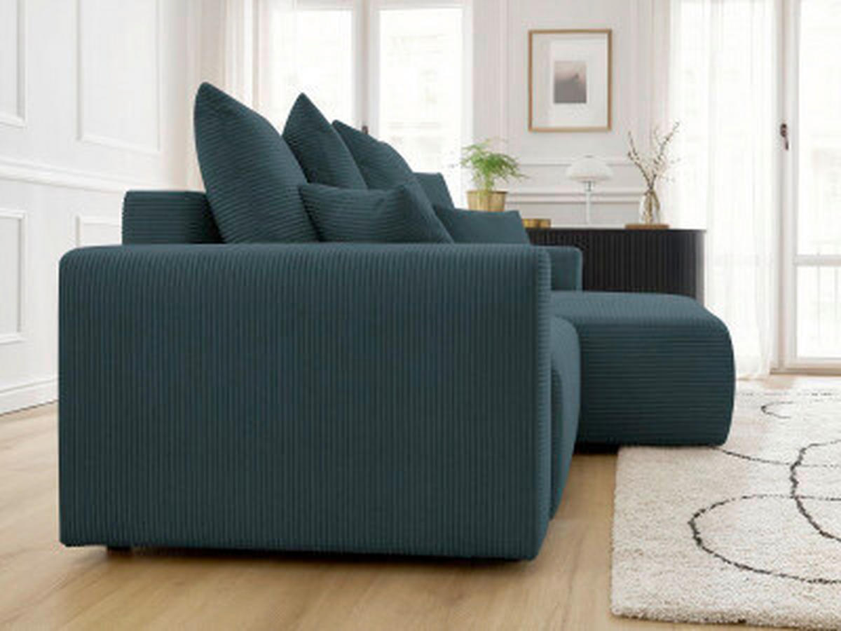 ECKSOFA Ottomane rechts  ATILLA Dunkelblau Cord  - Schwarz/Dunkelblau, MODERN, Kunststoff/Textil (244/149cm)
