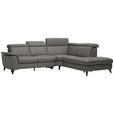 ECKSOFA in Echtleder Dunkelgrau  - Dunkelgrau/Schwarz, Design, Leder/Metall (285/239cm) - Cantus