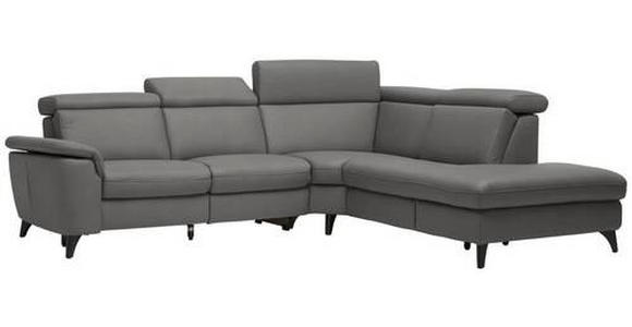 ECKSOFA in Echtleder Dunkelgrau  - Dunkelgrau/Schwarz, Design, Leder/Metall (285/239cm) - Cantus