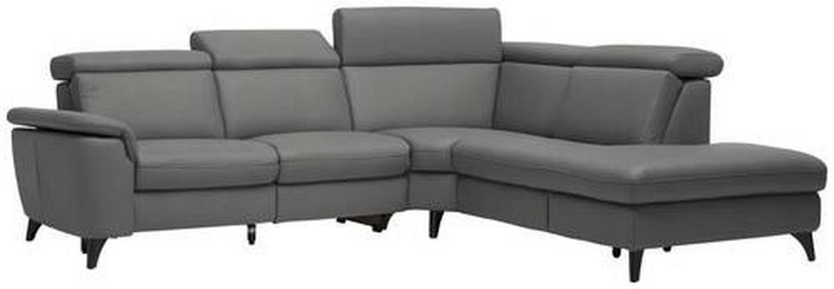 ECKSOFA in Echtleder Dunkelgrau  - Dunkelgrau/Schwarz, Design, Leder/Metall (285/239cm) - Cantus