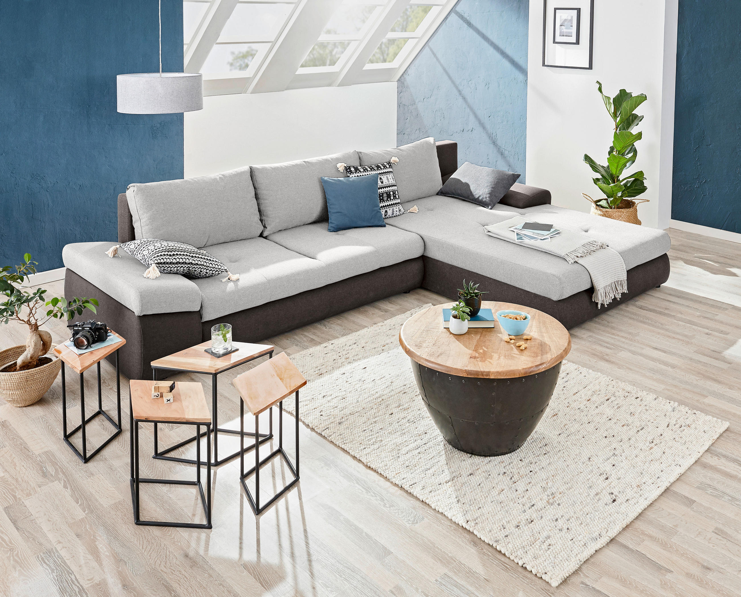 ECKSOFA in Webstoff Braun, Beige  - Beige/Creme, Design, Kunststoff/Textil (313/215cm) - MID.YOU