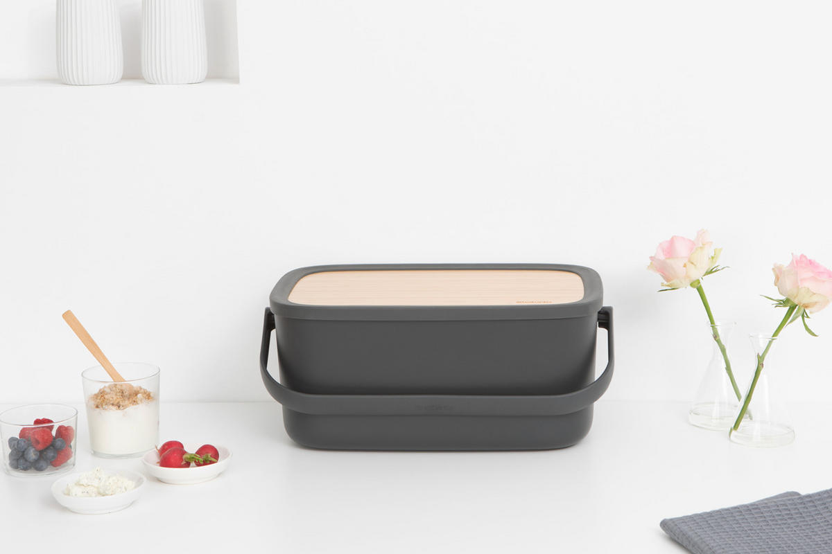 POSODA ZA KRUH   39.5/16.3/25.5 cm           - temno siva, Design, umetna masa/les (39.5/16.3/25.5cm) - Brabantia