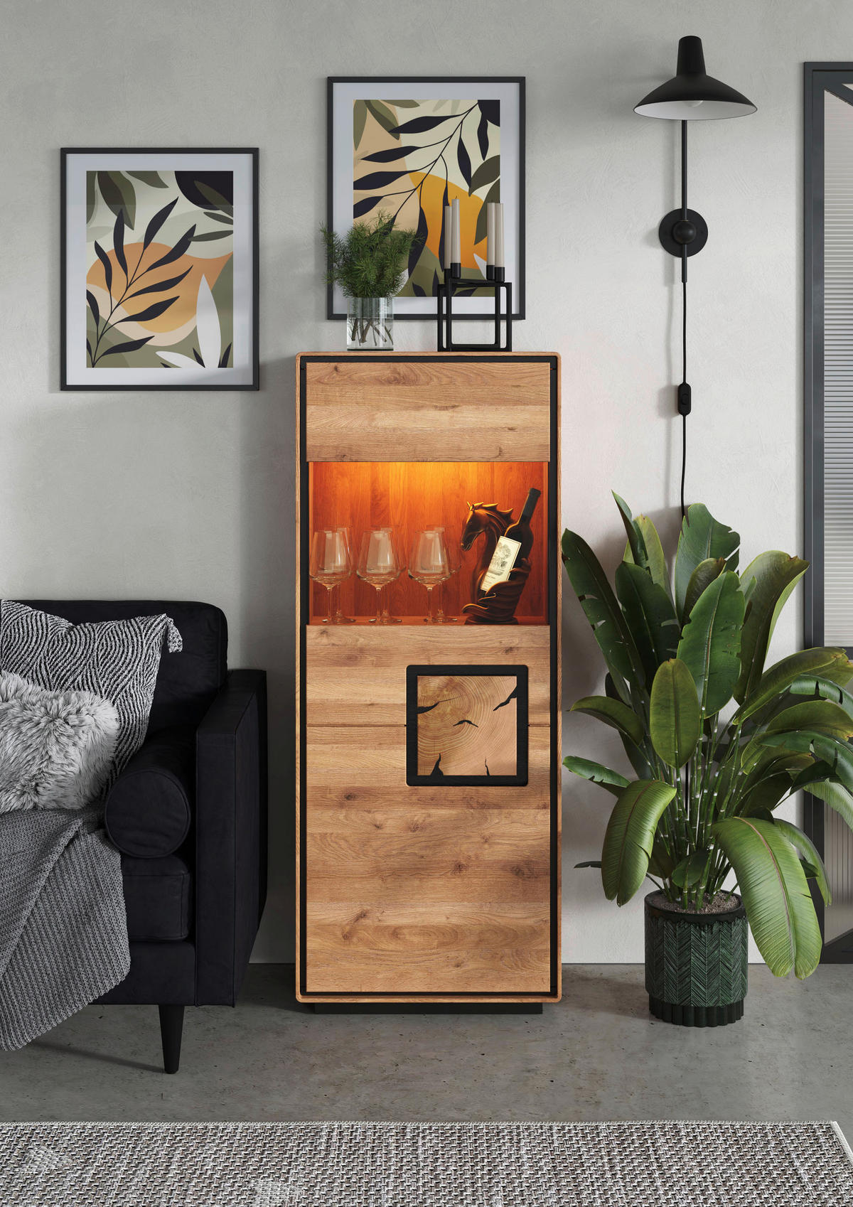 HIGHBOARD  60/152/40 cm  - Wildeiche/Schwarz, Basics, Holz (60/152/40cm) - Livetastic