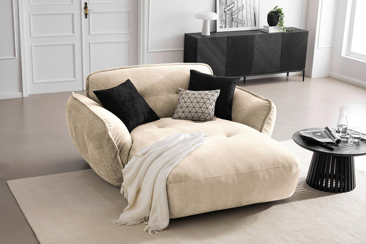 XXL-SESSEL in Chenille Creme  - Creme/Schwarz, Modern, Kunststoff/Textil (182/87/184cm) - Trendmanufaktur