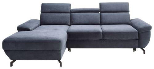 ECKSOFA in Velours Dunkelblau  - Silberfarben/Dunkelblau, Modern, Textil/Metall (182/262cm) - Trendmanufaktur