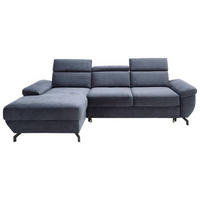 ECKSOFA in Velours Dunkelblau  - Silberfarben/Dunkelblau, Modern, Textil/Metall (182/262cm) - Trendmanufaktur