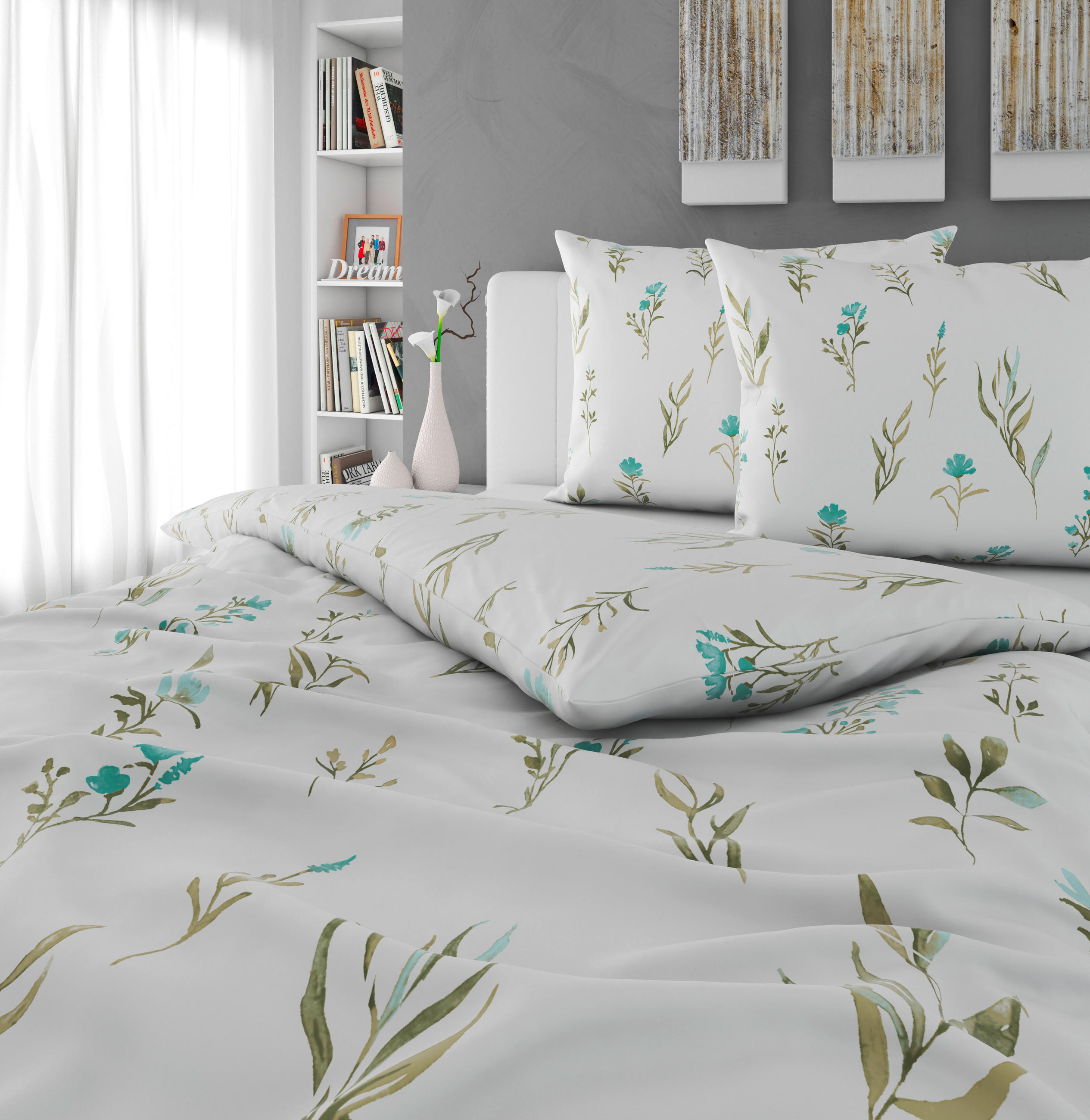 POSTELJINA Mavie 200/200 cm saten tirkizna, bela  - tirkizna/bela, Konvencionalno, tekstil (200/200cm) - Novel