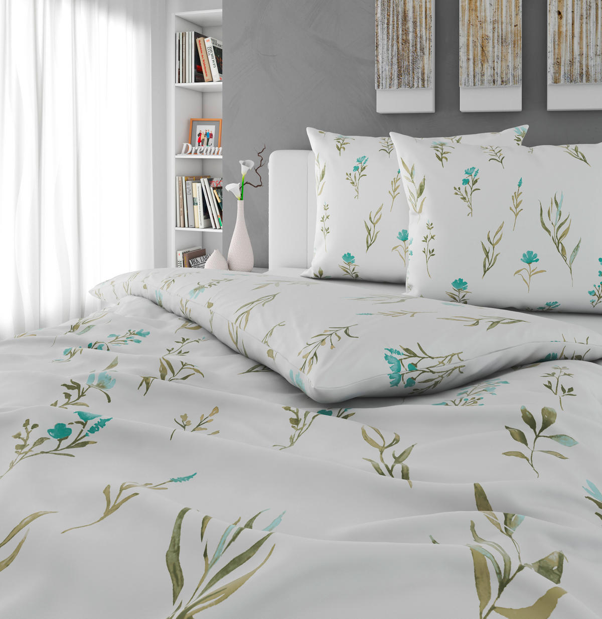 POSTELJINA 200/200 cm  Mavie  - bijela/tirkizna, Konvencionalno, tekstil (200/200cm) - Novel