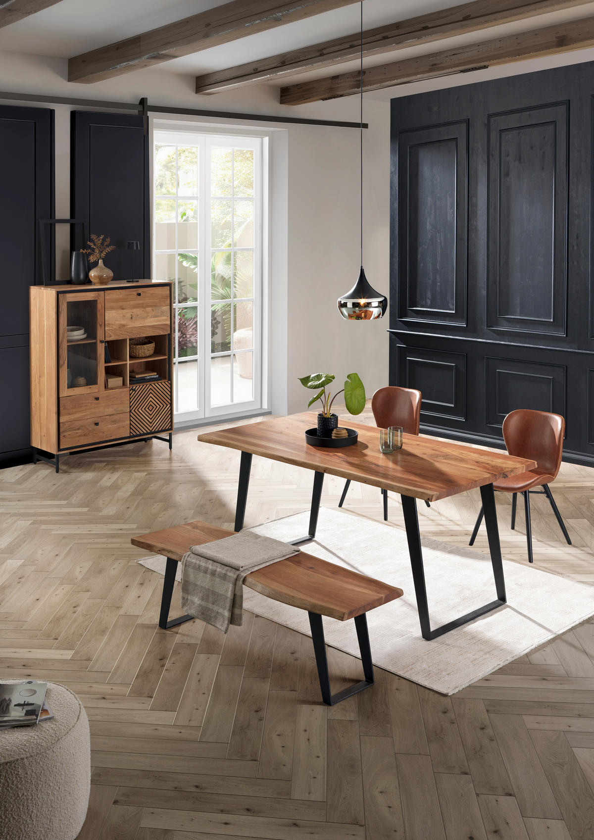 ESSTISCH in Holz, Metall 175/90/76 cm   - Schwarz/Akaziefarben, KONVENTIONELL, Holz/Metall (175/90/76cm) - Ambia Home