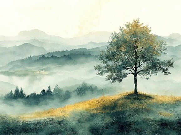 Euroart Glasbild Soft Green Landscape II Mehrfarbig 30x40x1.40 cm
