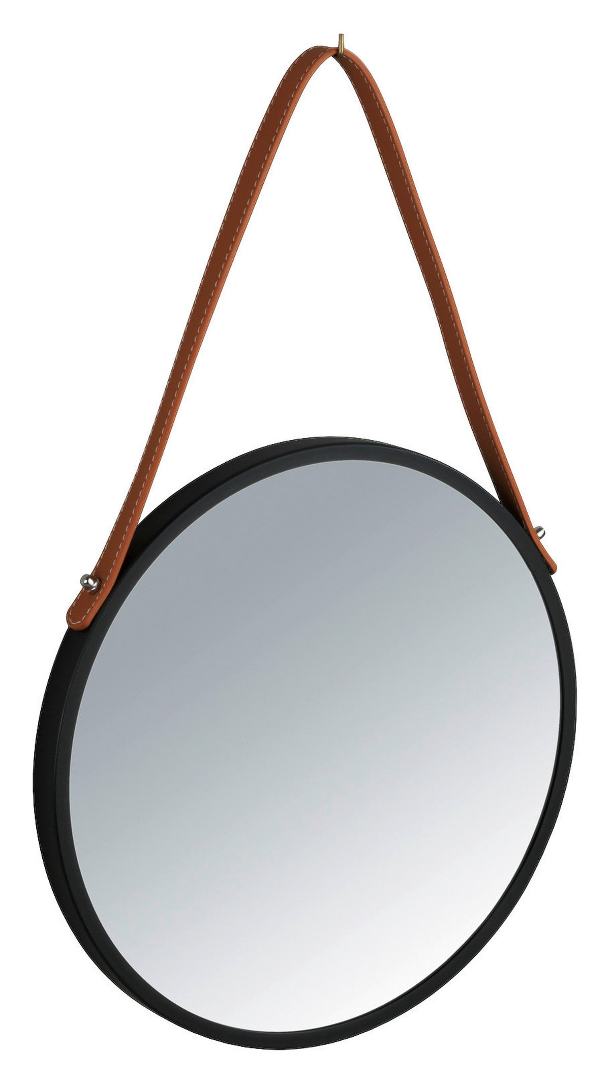 WANDSPIEGEL 30/30/3 cm    in rund  - Schwarz/Braun, Basics, Leder/Kunststoff (30/30/3cm) - Wenko